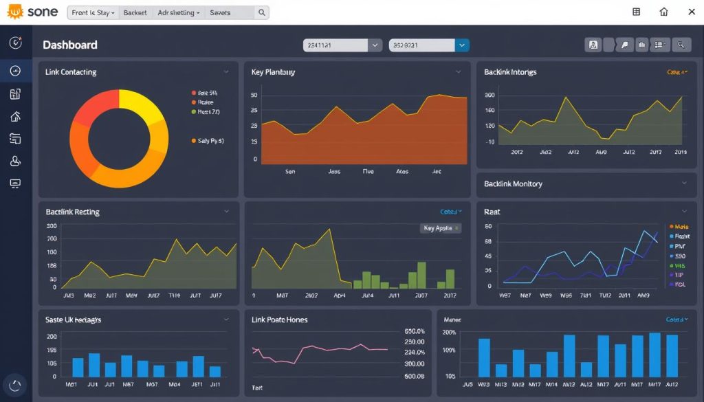 Generate an image of a dashboard displaying backlink monitoring data
